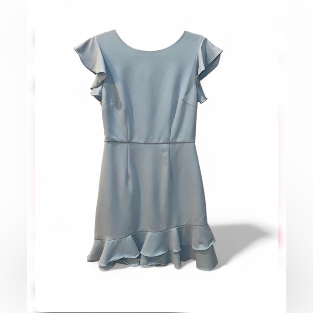 TCEC sz Large Light Blue Dress Ruffle Sleeves ruffle hem feminine preppy midi
